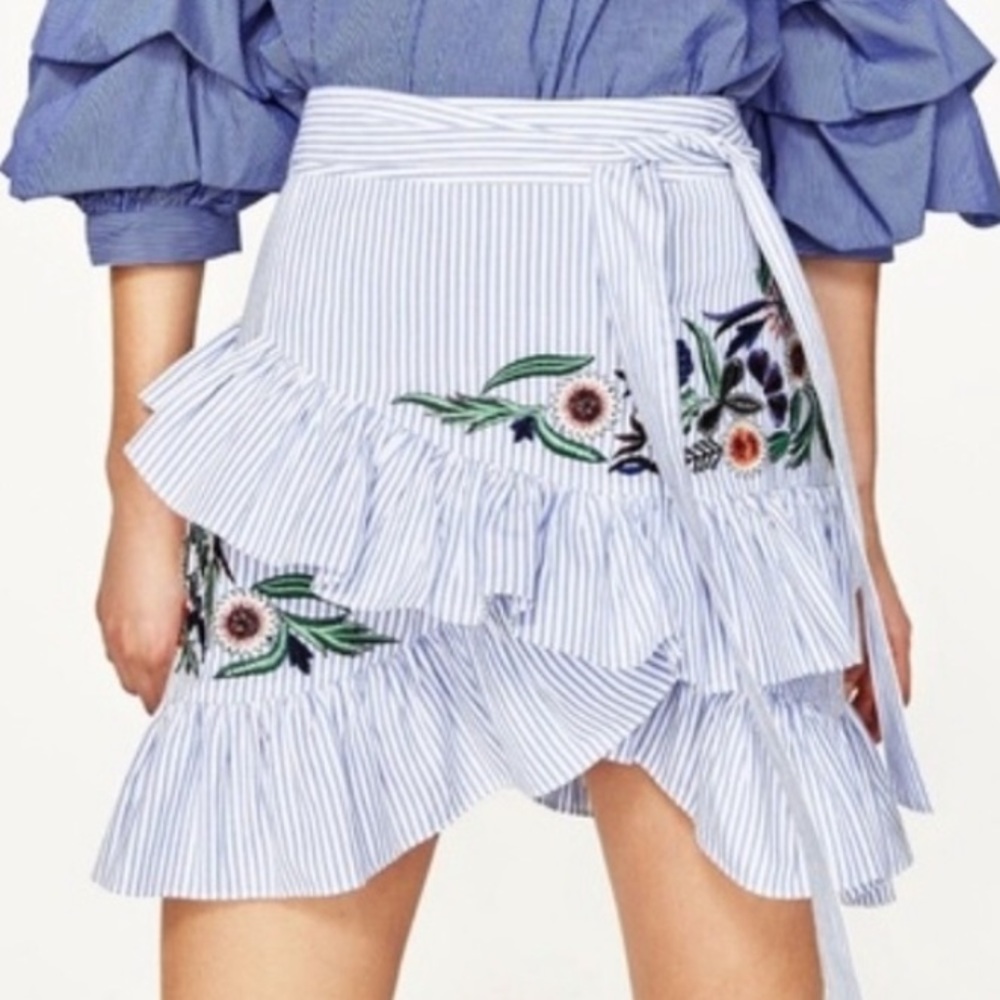 Blue and white striped Zara skirt